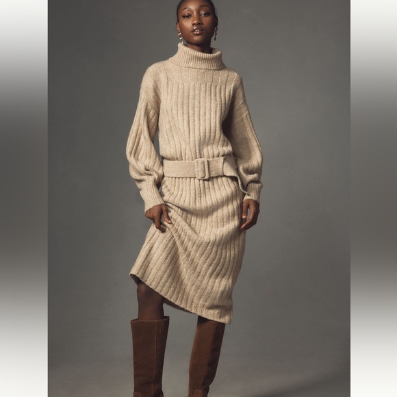 Anthropologie Dresses & Skirts - Anthropologie Tan Ribbed Midi Dress